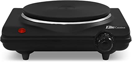 Elite Gourmet Countertop Electric Hot Burner, Temperature Controls, Power Indicator Lights, Easy to Clean, Single, Black