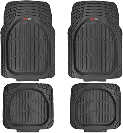 Motor Trend MT-921-BK FlexTough Tortoise - Heavy Duty Rubber Floor Mats for Car SUV Van/Truck - All Weather Protection