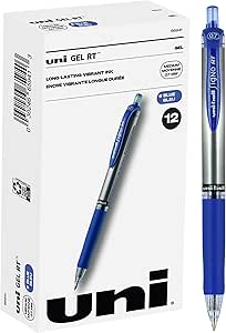 uniball Signo Gel Pen, Retractable, Medium 0.7 Mm, Blue Ink, Blue/metallic Accents Barrel, Dozen