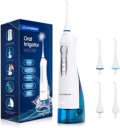 Hangsun Water Flosser Professional Cordless Rechargeable Dental Oral Irrigator Ultra Water Jet for Teeth Braces Care with 4 Jet Tips 3 Modes IPX7 Waterproof 300ML Water Tank for Travel and Home Use
