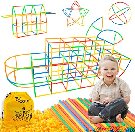 Straw Constructor Stem Toys 300 Pcs Building Straws Connectors Fun Educational Building Construction Toys for Kids Colorful Engineering Toys for Boys and Girls 3 4 5 6 7 8 Year Old