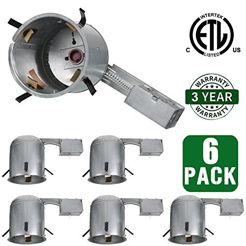 6 Pack Hykolity 4 Inch Remodel Recessed Housing Air Tight IC Rated Aluminum LED Lighting Can E26 Socket Base for LED Retrofit Kit, 120V Line Voltage