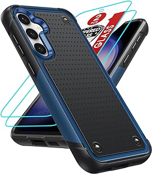 LeYi for Samsung S23 FE Case: S23 FE Case with [2 Packs] Tempered Glass Screen Protectors, Dual Layer Protective Heavy Duty Hard PC Textured Back & Soft Bumper Case for Samsung Galaxy S23 FE, Blue