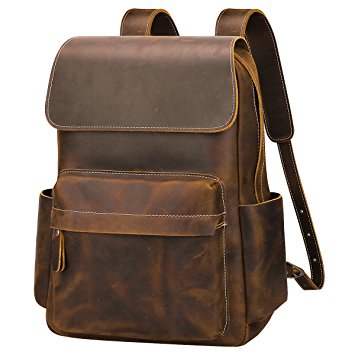 S-ZONE 14 Inch Casual Crazy Horse Real Genuine Leather Backpack Fashion Bag Daypack