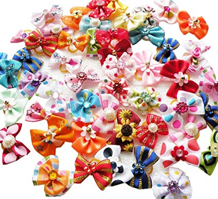 Rimobul Yorkie Pet Hair Bows Rubber Bands - Pack of 50