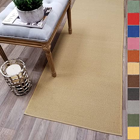 Custom Size Beige Solid Plain Rubber Backed Non-Slip Hallway Stair Runner Rug Carpet 22 inch Wide Choose Your Length 22in X 5ft
