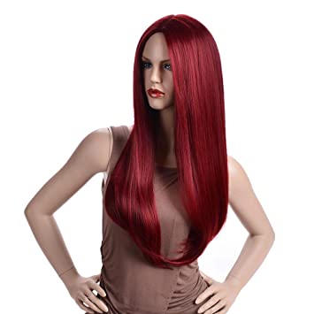 BERON 26'' Long Straight Hair Cosplay Costume Party Wig with Wig Cap (Wine Red)