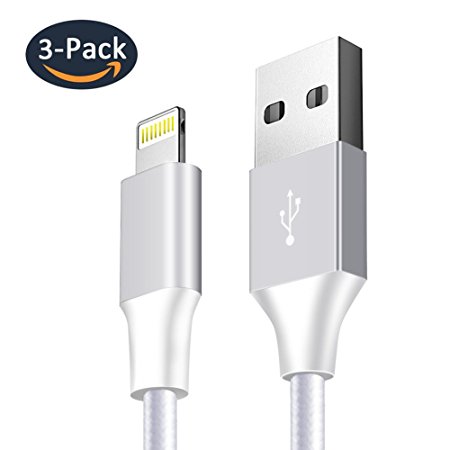 [3-Pack]Segsi 3.3FT TPE Nylon Braided iPhone Cord Lightning Cable to USB Charging Charger for iPhone 7/7 Plus/6/6 Plus/6S/6S Plus,SE/5S/5,iPad,iPod Nano 7 (White)
