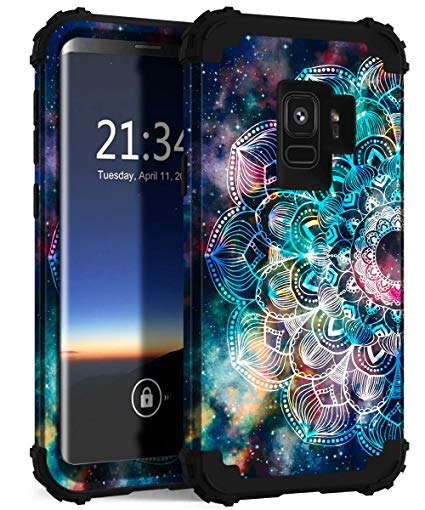 Hocase Galaxy S9 Case, SM-G960 Case, Heavy Duty Shockproof Protection Hard Plastic Soft Silicone Rubber Hybrid Dual Layer Protective Phone Case for Samsung Galaxy S9 2018 - Mandala in Galaxy