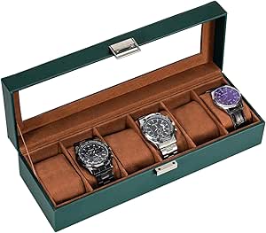 ProCase Watch Box for Men, 6 Slot Mens Watch Case, Watch Storage Watch Holder Organizer for Men, Watch Display Case With Glass Lid -6 Slot, MidnightGreen