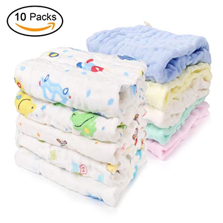 Hmlike Musline Squares Baby 10 Pack, 6 Layler 30X30CM Muslin Cloths Cotton Extra Soft Wash Cloth