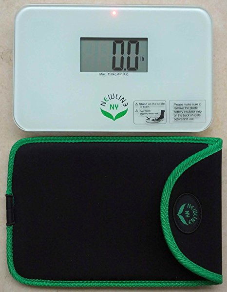 NewlineNY Step On Super Mini Smallest Travel Bathroom Scale with Protection Sleeve: NY-SMS-S001-BG   SBB0638SM-WH Off White