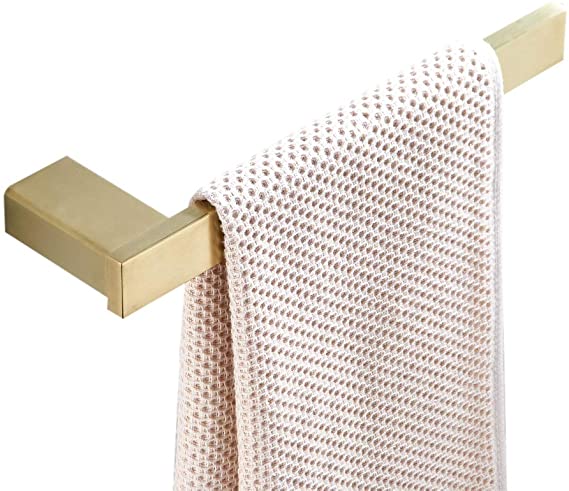 BigBig Home Gold Towel Holder, Bathroom Hand Towel Ring Wall Mount Brushed Gold Towel Rack for Kitchen Square Stainless Steel