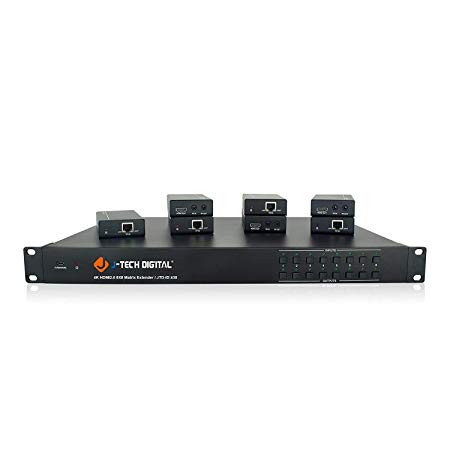 J-Tech Digital 4K@60HZ 8x8 HDBaseT HDMI Matrix and 7 Receivers (PoC), Supports 4Kx2K@60HZ 4:2:0, HDCP 2.2 IR, SPDIF, RCA, TCP/IP, RS232, EDID with Control4 Driver Available