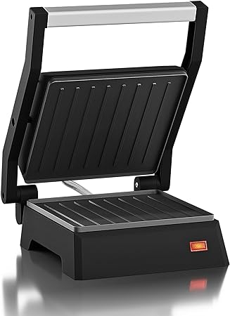 Elite Gourmet EPN160 Multifunctional, Compact Electric Panini Press, Contact Grill, 180° Flat Grill, Lightweight, Floating Top-plate, Cool-touch Handle Non-Stick Surface, Skid Free Rubber Feet, Black