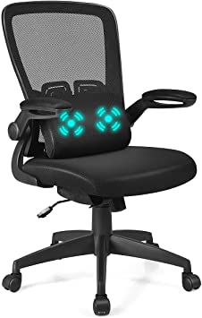 COSTWAY Mesh Office Chair with Flip-up Armrests and USB Massage Cushion, Swivel & Adjustable Height Computer Padded Ergonomic Desk Chair