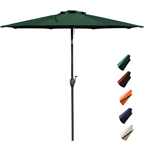 RUBEDER 9' Patio Umbrella Outdoor Market Table Umbrella with 8 Sturdy Ribs,Wing Vent,Push Button Tilt & Crank (9 Ft, Dark Green 2)