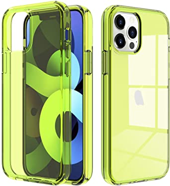 BAISRKE Clear Designed Case Compatible with iPhone 12/12 Pro, [Anti-Yellowing] Slim Hybrid Anti-Drop Shockproof Protective Phone Cases Cover for iPhone 12 & iPhone 12 Pro 6.1" - Fluorescent Green