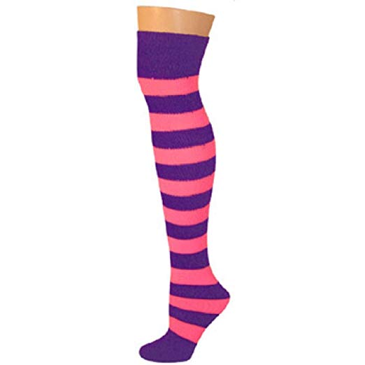 AJs Adult Long Knee High Striped Socks, Sock size 11-13, Shoe Size 5 and up, Made in USA