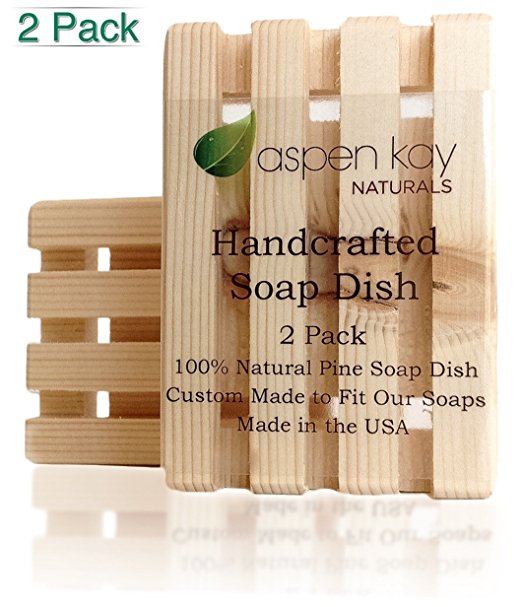 2 Pack Wood Soap Dish, 100% Natural Pine, No Chemical Varnish, Lacquer or Stain is Used, Custom Made to Fit Our Soaps Exactly, Handmade in the USA, Wooden Shower Soap Saver.