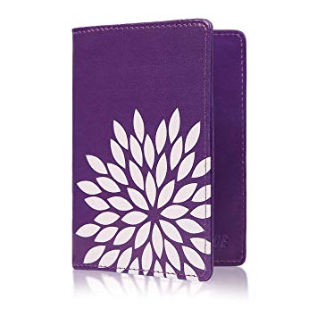 HDE RFID Passport Holder Wallet - RFID Blocking Cover Case for Travel Passports - Identity Theft Protection (Purple White Petals)