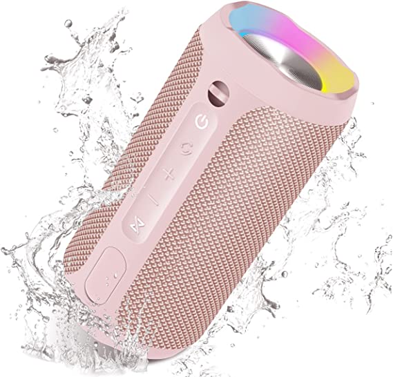 COVERY Portable Waterproof Bluetooth IPX67 Speaker Press Call Button to Switch Between Bluetooth Pairing and Aux-in Mode Baby Pink