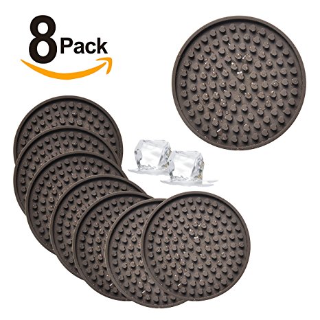 Drink Coasters Set of 8, Silicone Heart shapes Drink Coaster, Non Slip, Deep tray and Great Grip, Large Size Drink Coasters by Mofason (brown)