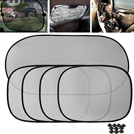 Car Window Shade (5 Pack) - Extra Large Car Sun Shade for Maximum UV Rays Protection - Rear 39"x19" and Side 17"x14"