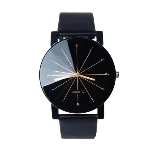 Perman Unique Mens Quartz Round Dial Case Clock PU Leather Band Wrist Watch Black