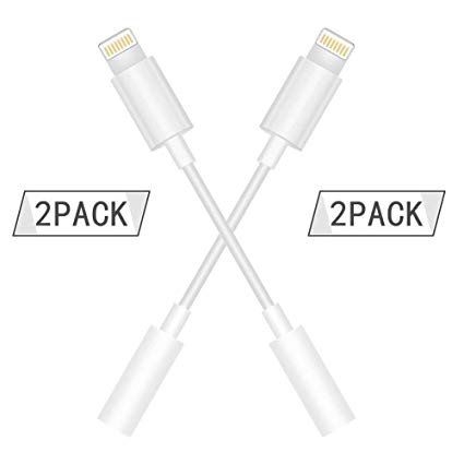 Headphone Adapter, to 3.5mm Earbuds Jack Adapter Earphone for iPhone 7 8 X Connection Converter(2 Pack) (White)