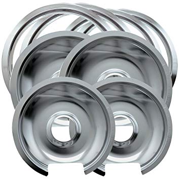 Range Kleen 1056RGE8 Style D Chrome 4 Pack Drip Pans and 4 Pack Trim Rings