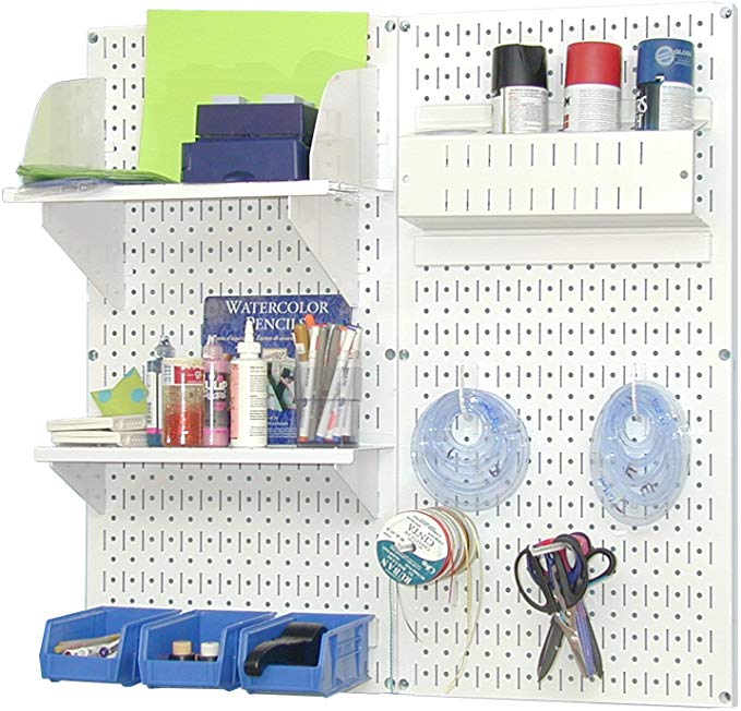 Wall Control Pegboard Hobby Craft Pegboard Organizer Storage Kit with White Pegboard and White Accessories