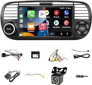 Android 9 Bluetooth RDS Car Stereo Compatible for Fiat 500 (2007-2015) Wireless Carplay Android Auto 7" Car Radio with Sat Navi/WIFI/FM/USB/12LED Reverse Camera/Mirror Link for Android/iOS