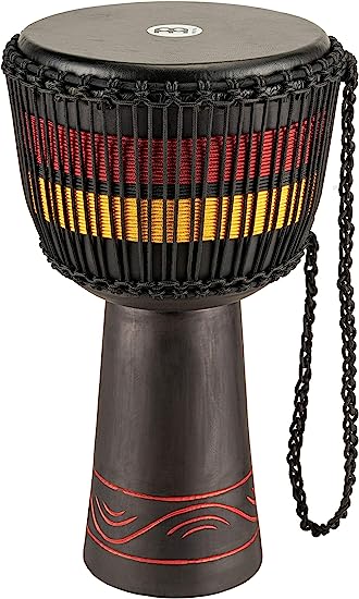 Meinl Percussion ADJ7-XL African Style Fire Rhythm Series Rope Tuned 13" Wood Djembe, Black