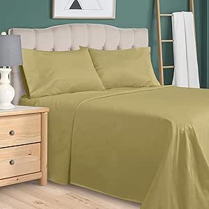 Basswood Premium 300-Thread Count Egyptian Cotton Solid Deep Pocket Sheet Set, Twin XL, Sage