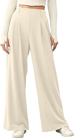 EVALESS Women's Wide Leg Pants Elastic High Waisted Waffle Knit Casual Palazzo Pants Trousers with Pockets