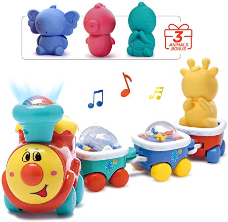 CUTE STONE Electric Train Toys for Toddlers with Light and Sound, Cargo Train Toys Preschool Learning Educational Musical Baby Train Toys Learning Gift for Kids Boys and Girls