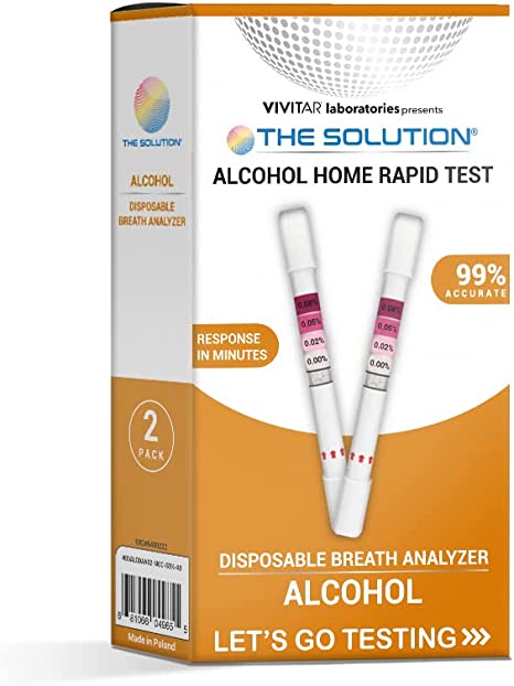 Vivitar Laboratories Disposable Alcohol Breath Analyzer 2 Pack Single Use Breathalyzer FDA Cleared 99% Accurate Test Personal Breathalyzer with Fast Results, Easy to Use, Portable, White