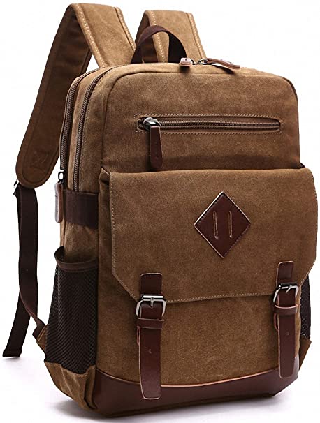Kenox Mens Large Vintage Canvas Backpack School Laptop Bag Hiking Travel Rucksack Brown