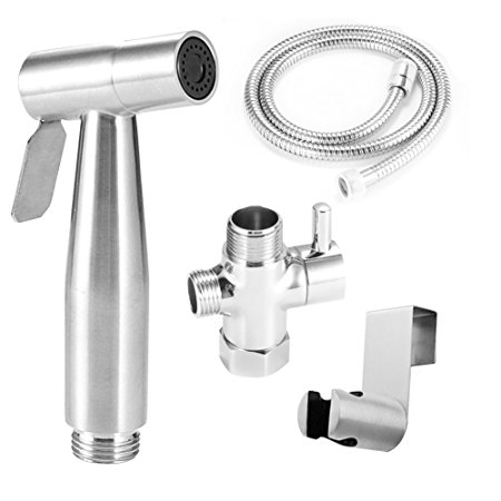 YEGU Handheld Bidet Toilet Sprayer Hangheld Stainless Steel For Cloth Diapers Bathroom Muslim Shower,Inclding Controllable Nozzle 47 Inches Extra Long Hose T-Adapter And Bracket Holder