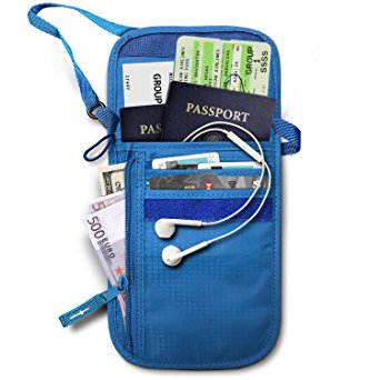 RFID Blocking Neck Stash Passport , Unisex , Black , Blue ,Tan , or Grey