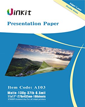 Presentation Paper Matte 13x19 - 100Sheets Uinkit Double Side Matt Paper 6.5 Mil 130Gsm For laser and Inkjet Printer