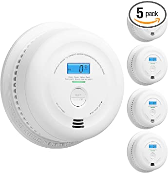 X-Sense 10-Year Battery Smoke and Carbon Monoxide Detector with LCD Display, Dual Sensor Smoke and CO Alarm Complies with UL 217 & UL 2034 Standards, Auto-Check, SC08, Pack of 5