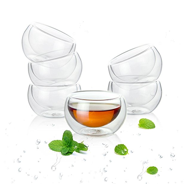Luxtea Double-walled Borosilicate Teacup Glass Heat-resisting Tea Cup Hold 2 Oz,set of 10 (Teacup10pcs)