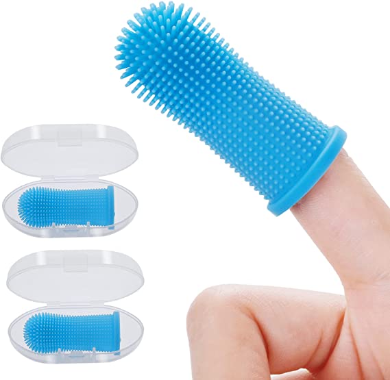 Molain Dog Toothbrush Fingerbrush - 360º Silicone Pet Toothbrushes for Dogs Cat Tooth Brush- Full Surround Bristles Dog Fingertip Toothbrush for Easy Cleaning Tongue and Teeth Cleaner 2Pcs(Blue)