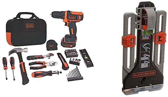 BLACK DECKER 12V MAX Drill/Home Tool Kit with MarkIT Picture Hanging Tool Kit (BDCDD12PK & BDMKIT101C)