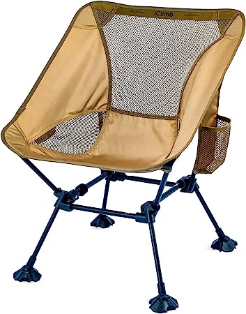 iClimb Ultralight Compact Camping Folding Beach Chair with Anti-Sinking Large Feet and Back Support Webbing (Brown- Square Frame)