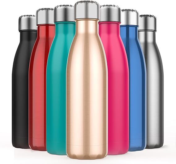 500ml Insulated Water Bottle, Double Wall Stainless Steel Vacuum Bottle Keep 24 Hours Cold & 18 Hours Hot - BPA Free for Outdoor Sports, Fitness, Hiking, Camping, Office,School (Gold)