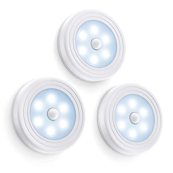 Motion Sensor Light, Easily Stick Anywhere with No Damage, with Advanced Detection, Battery Powered, LED Night Light, Perfect for Closets, Staircases, Hallway, Bathroom, Bedroom, Kitchen(Pack of 3)