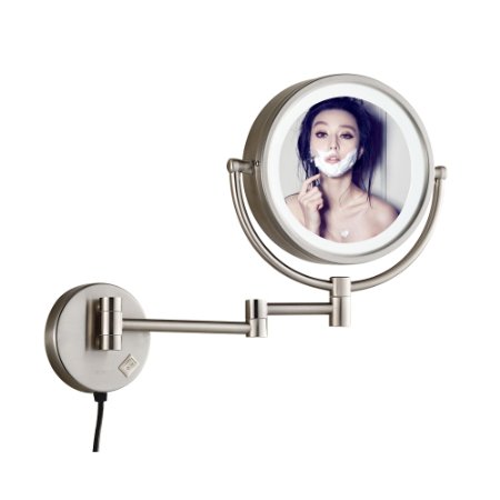 GuRun 8.5 Inch LED Lighted Wall Mount Makeup Mirror with 10x Magnification,Nickel Finish M1809DN(8.5in,10x)